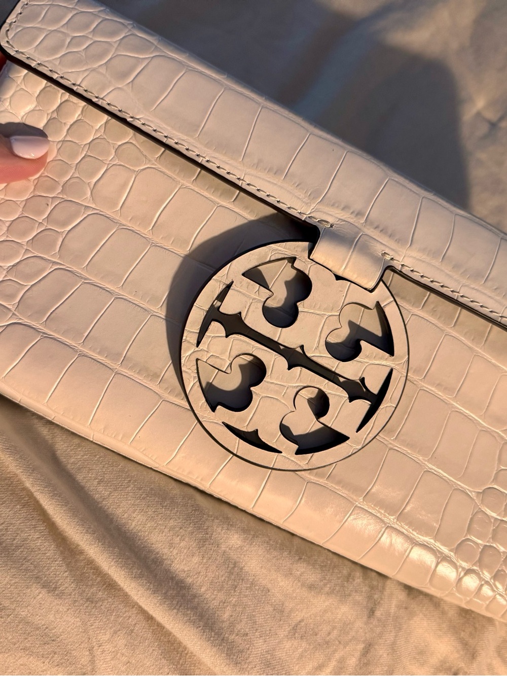 White Croc-Embossed Leather Clutch Bag